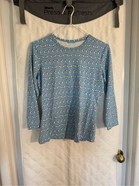 Women’s Light Blue Penguin Print Long Sleeve Top